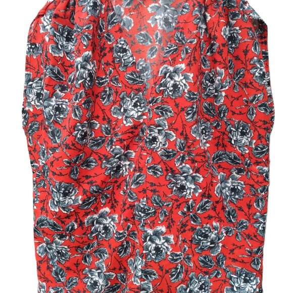 Vintage Plus Size Top Red Black Roses 47"B Pullover Shirt Blouse - Picture 2 of 11